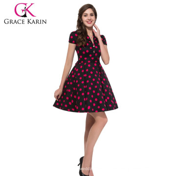 Grace Karin Vestido retro CL6089-7 # de las mujeres cortas de la manga del algodón caliente de la venta Vestido retro CL6089-7 #